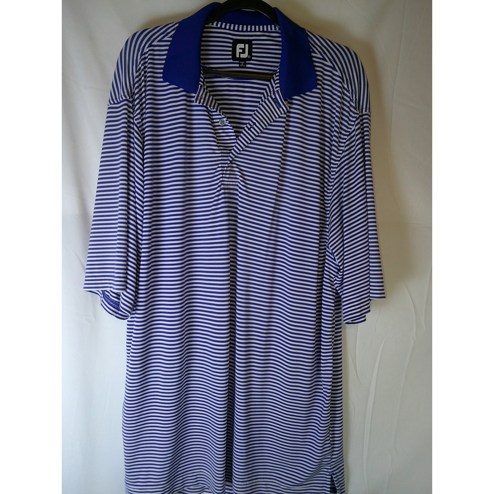 FootJoy Mens ProDry Golf Polo‎ Shirt Blue White Striped Short Sleeve Large L